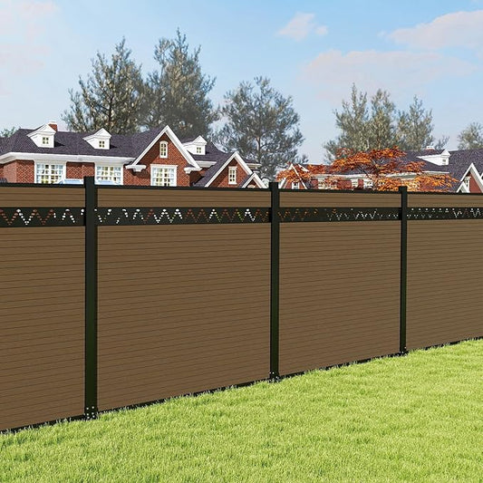 6 Feet×6 Feet Privacy Fence, Outdoor Wood Plastic Composite Fence Panel, Waterproof Security Barriers Fencing, WPC (Brown, Arched (1 Panel - 2 Post))