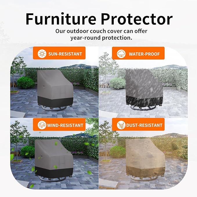 Easy-Going Outdoor Swivel Chair Cover Waterproof, Heavy Duty Patio Chair Cover, Windproof Outdoor Furniture Cover with Air Vent (2 Pack-28Wx33Dx38.5H inch, Gray/Dark Gray)