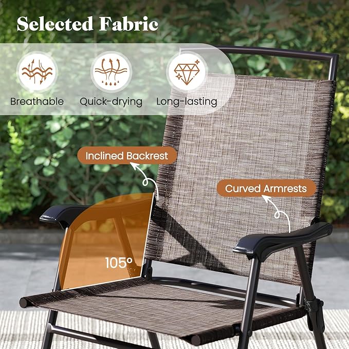 S AFSTAR 3-Piece Bistro Set, Patio Furniture Set for Outdoor Poolside Balcony Garden Yard, 28" H Outdoor Round Table and 2-Pack Folding Chairs, 3PCS Bistro Dining Furniture Set