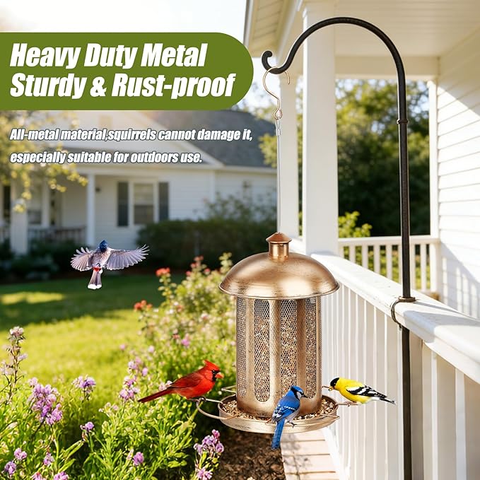 Bird Feeder, Large Capacity Bird Feeders for Outdoor Hanging, Heavy Duty Metal Wild Birdfeeder for Outside Garden Yard Decor, Retro Lantern Shape