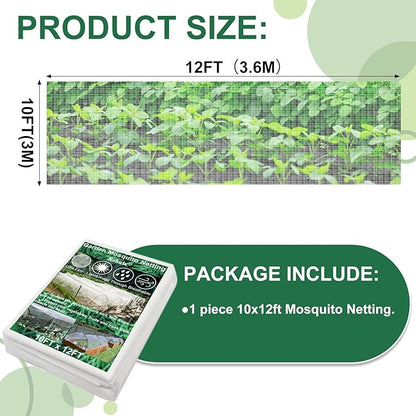 Garden Mosquito Netting for Patio, 10 ft x 12 ft Bird Bug Insect Netting Pest Barrier for Fruit Trees, Greenhouse, Large Plant Row Cover Screen for Vegetables