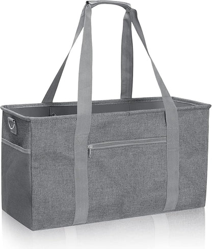 GARPROVM Extra Large Grocery Tote Bag, 42L Reusable Grocery Bags, Foldable Shopping Bag Beach Bag Shopping Basket Utility Tote with Metal Frame Removable Shoulder Strap Bottom, 22"x9.8"x11.8"