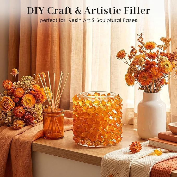 DomeStar Orange Fake Ice Rocks, 150PCS Acrylic Gems Crystals Plastic Diamonds Centerpiece for Vase Fillers DIY Craft Wedding Party Table Scatter Burnt Orange Decorations