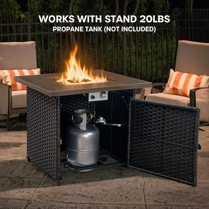 Patio Luxury Conversation Set 6PCS Resin Wicker Swivel Chairs Set, 4 Swivel Patio Chairs with Rattan Side Table and 30in Square Wicker Fire Table Set Grey Wicker|Beige Cushions