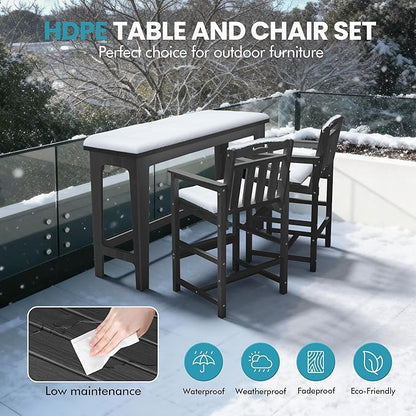 Ciokea Heavy-Duty Outdoor Bar Set, Rectangle High Top Table and 2 Oversized Adirondack Chairs Set, HDPE Modern Patio Bar Set for Outside Bistro Backyard Balcony Deck Outside, Black