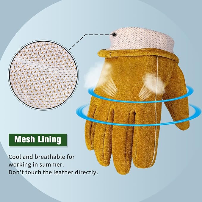 Leather Gardening Gloves for Men Women: Thorn Proof Cowhide Work Gloves for Yard Work Rose Pruning Heavy Duty