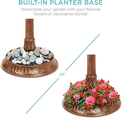 Best Choice Products Solar Outdoor Bird Bath Vintage Resin Pedestal Fountain Decoration for Yard, Garden w/Planter Base, Feeder, Decorative Bird Cage, Fillable Stand - Bronze