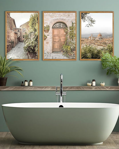 UPWOIGH Large Framed Canvas Wall Art, Set of 3 Italy Florence Travel Decor, 16x24in minimalist Natural Cotton Posters with Architecture, Tuscany Countryside, Farmhouse Aesthetic for Living Room,Office