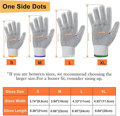 Evridwear Cotton Polyester String Knit Shell Safety Protection Work Gloves for Painter Mechanic Industrial Warehouse Gardening Construction Men & Women 12 Pairs, With One Side Dots, S Size