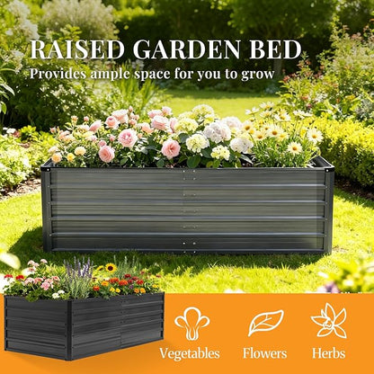 NEWBULIG 6x3x2ft Galvanized Raised Garden Bed, Outdoor Metal Planters Box, Large Garden Beds for Planting Vegetables, Flowers & Herbs, Easy Assembly, Dark Gray