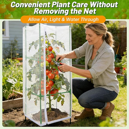 3 Pcs Garden Bird Netting Plant Cover for Square Tomato Cage, 55"×19.7" Garden Bird Insect Netting with Zipper & Drawstring Netting for Vertical Climbing Plants,Vegetable and Flower (No Cage)