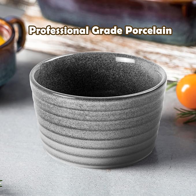 Ramekin Set, UNICASA 8 oz Creme Brulee Ramekins, Oven Safe Baking Set for Custard, Pudding, Souffle Cups, Reactive Gray (Gray, 8oz x 2pc)