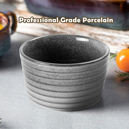 Ramekin Set, UNICASA 8 oz Creme Brulee Ramekins, Oven Safe Baking Set for Custard, Pudding, Souffle Cups, Reactive Gray (Gray, 8oz x 2pc)