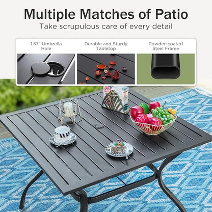 PHI VILLA 5 Pcs Patio Dining Set with Umbrella (Orange Red), Outdoor Table and Chairs Set with Folding Patio Chairs Adjustable & Square Metal Dining Table for Yard, Garden and Deck