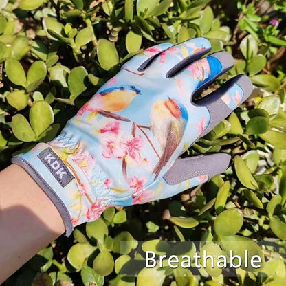 Gardening Gloves for Women, Flexible Breathable Garden Gloves, Leather Working Gloves for Weeding, Digging and Pruning (S-Birds)