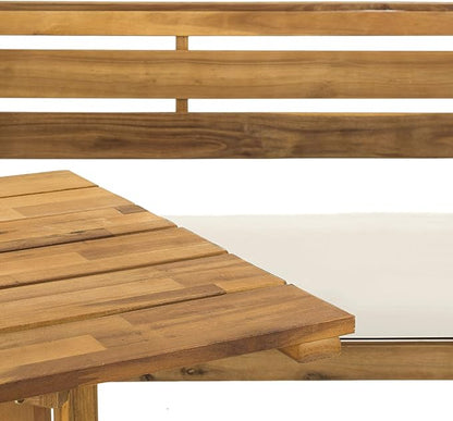 SAFAVIEH PAT6754A Collection Wilton Teak and Navy Balcony Corner Lounge Outdoor Set