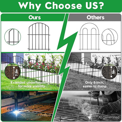 Decorative Garden Fence 17in (H) x25ft (L), Arched Rustproof Metal No Dig Fence for Dogs & Rabbit, Ornamental Animal Barrier for Flower Beds, Border Panels Fencing for Yard & Patio Outdoor Decor