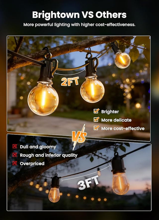Brightown 38FT Solar String Lights Outdoor with USB Charging & 16 LED Shatterproof Bulbs, Solar Patio String Lights Outdoor for Cafe Garden Deck Outside Wedding - Last for 20Hrs+