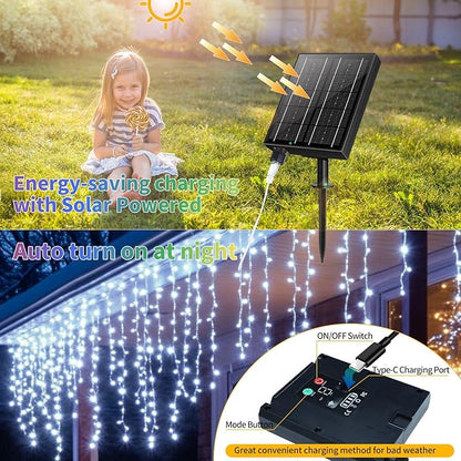 Solar Icicle Lights Outdoor Waterproof - 82Ft 660 LED Icicle Christmas Lights Outdoor with Remote, Cool White and Multi-Color 2in1, Color Changing Icicle String Lights for Wedding Balcony Eaves Decor