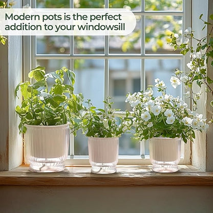 T4U 4.8 Inch Self Watering Plant Pot, 4 Pack Self Watering Pots, Self Watering Planter with Reservoir, Small Self Watering Pots for Indoor Plants, African Violets (4 Pack, 4.8", Clear)
