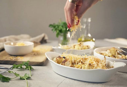 Au Gratin Baking Dishes, by Kook, Mini Casserole Dish, Set of 6, for Banana Split, Oven and Microwave Safe, Dishwasher Safe, Ceramic Dishes, Lasagna & Cobblers, Individual Serving, 12 oz (Ivory)