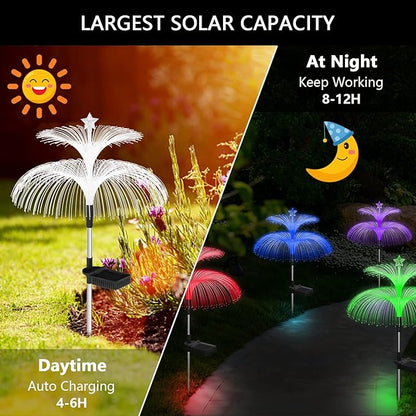 Weepong Solar Garden Lights 6 Pack New Upgraded Solar Lights Outdoor Waterproof 7 Color Changing Double Jellyfish and Star Flower Garden Decor Yard Lawn Christmas Decorations, Gifts for Women Mom