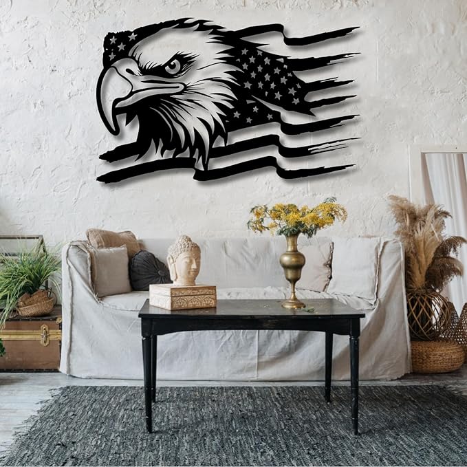 American Eagle Metal Wall Art - US Large Eagle Wall Sign - Patriotic Independence Day Gift, 41x26inches / 105x66cm, Style 1