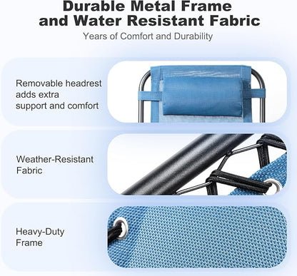 Nazhura Set of 2 Relaxing Recliners Patio Chairs Adjustable Steel Mesh Zero Gravity Lounge Chair Beach Chairs with Pillow and Cup Holder (Sky Blue)