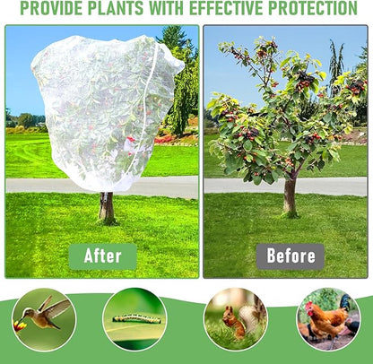 Fruit Tree Netting, Plant Mesh Netting for Garden Protection, Blueberry Bush Insect Netting Cover as Garden Pest Barrier from Cicadas, Bug, Bird (4.9x4 FT, 4Pcs, Zipper & Drawstring Design)