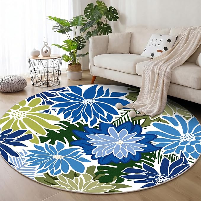 ZonLi Colorful Outdoor Rug 6x6Ft Waterproof Multicolored Indoor Area Rug Washable Outdoor Patio Rugs Tropical Floral Non Slip Outdoor Carpet for Living Room, Pool,Backyard,Deck,Camping