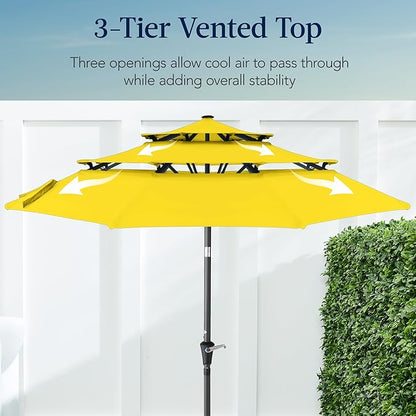 Best Choice Products 10ft 3-Tier Market Patio Umbrella, Outdoor Sun Shade with Tilt, Crank Lift, 8 Ribs for Backyard, Deck, Poolside – Yellow