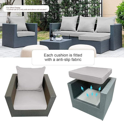 ARTPLAN Outdoor Deep Seating Cushions with Backrest Set, All-Weather Waterproof Patio Sofa Cushions for Sectionals, High-Resilience Foam Garden Furniture Cushion Cover,Gray