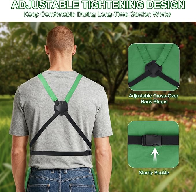 Garden Apron,Harvest Aprons with Drawstring Bag and Pockets for Women and Men,Canvas Fruit Picking Apron