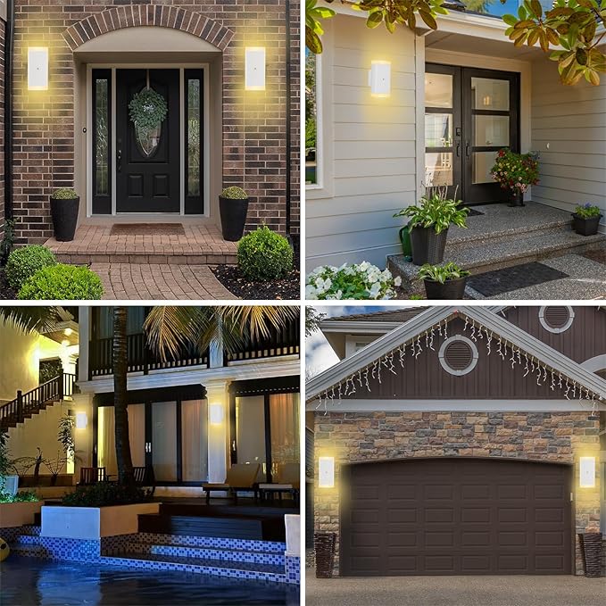 Dusk to Dawn Outdoor Wall Lantern, Waterproof Exterior Wall Sconce, Anti-Rust Aluminum Wall Mount Lighting Rectangular Design – Up Down Light fixtures for Porch, Patio or Garage, 2 Pack