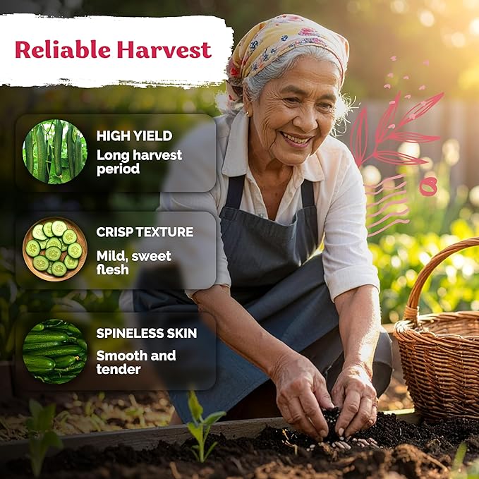KVITER 50 English Telegraph Cucumber Seeds (Cucumis sativus) - English Cucumber, Burpless & Near Seedless Cucumbers - Vegetable Seeds for Planting Outdoors in Home Garden & Containers