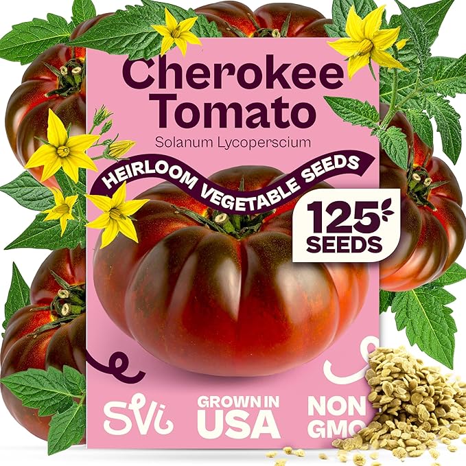 SVI 125 Cherokee Purple Tomato Seeds (Solanum Lycopersicum) - Purple Cherokee Tomato Seed Packets - Heirloom Tomatoes Vegetable Seeds for Outdoor Garden Beds, Greenhouses, Containers