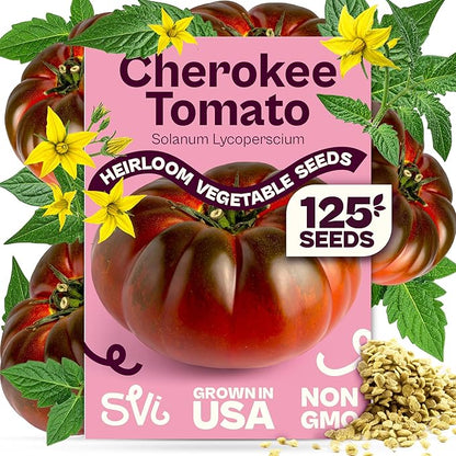 SVI 125 Cherokee Purple Tomato Seeds (Solanum Lycopersicum) - Purple Cherokee Tomato Seed Packets - Heirloom Tomatoes Vegetable Seeds for Outdoor Garden Beds, Greenhouses, Containers