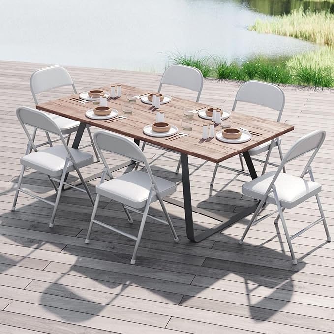 Nazhura 4 Pack Folding Chairs with Padded Vinyl Cushion Chairs with Comfortable Cushion and Durable Steel Frame for Home and Office, for Indoor and Outdoor Events (White, Vinyl)