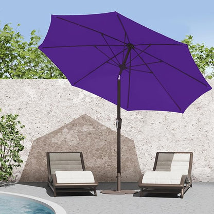 PatioKingdom 9FT Patio Outdoor Umbrella-UPF 50+ Sun Shade with Wind Vent, Push-Button Tilt & Smooth Crank Lift, Rust-Resistant Fiberglass Frame for Garden, Backyard,Yard (Dark Purple, 9FT)