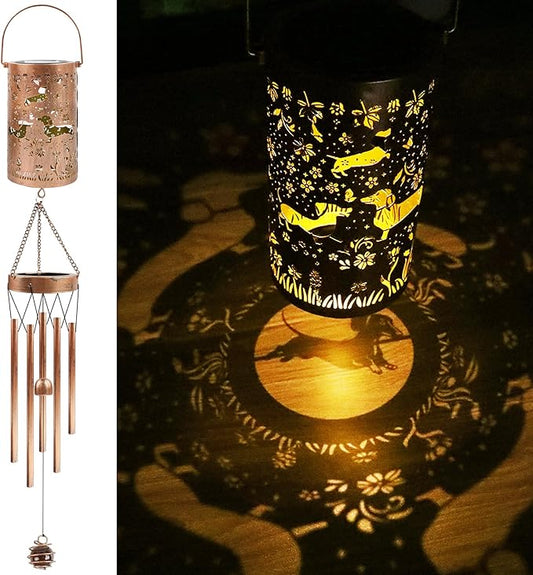 Dachshund Solar Wind Chimes for Outside, Dachshund Gifts Solar Lantern Wind Chimes, Garden Decorative Hanging Lights for Patio Porch Yard Lawn Decor