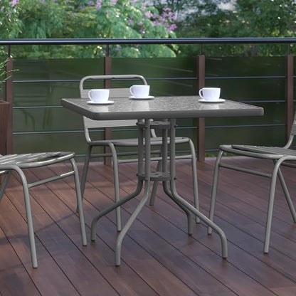Flash Furniture Barker 31.5'' Square Tempered Glass Metal Table, Silver
