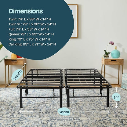 Linenspa Folding Metal Platform Bed Frame - No Box Spring Needed - Underbed Storage - Simple Toolless Assembly - Mattress Foundation - 14" High - Traditional Design - Sturdy Steel - Full Size