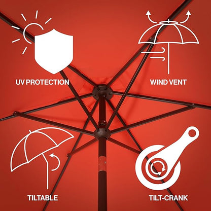 JONATHAN Y UMB1001 Collins 9 ft. Classic Cottage Tassel Market Patio Umbrella with Auto-Tilt, Crank, Wind Vent and UV Protection
