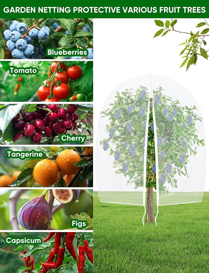 Fruit Tree Netting for Cicadas - with Zipper 4Pcs 3.3 x 2.6FT Garden Bird Netting for Blueberry Bushes with Drawstring,Insect Plant Protection Mesh Net Bags for Tomato,Cicada,Animals (4, 2.6 x 3.3 FT)