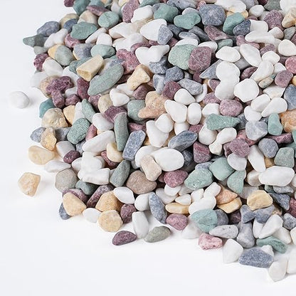 Pulovin 10 lbs Pea Gravel for Plants, Aquarium, Fish Tank, 3/8 inch Decorative Pebbles for Indoor Plants, Succulent, Bamboo, Vase, Drainage Rocks for Potted Plants, Top Dressing, Mixed Color