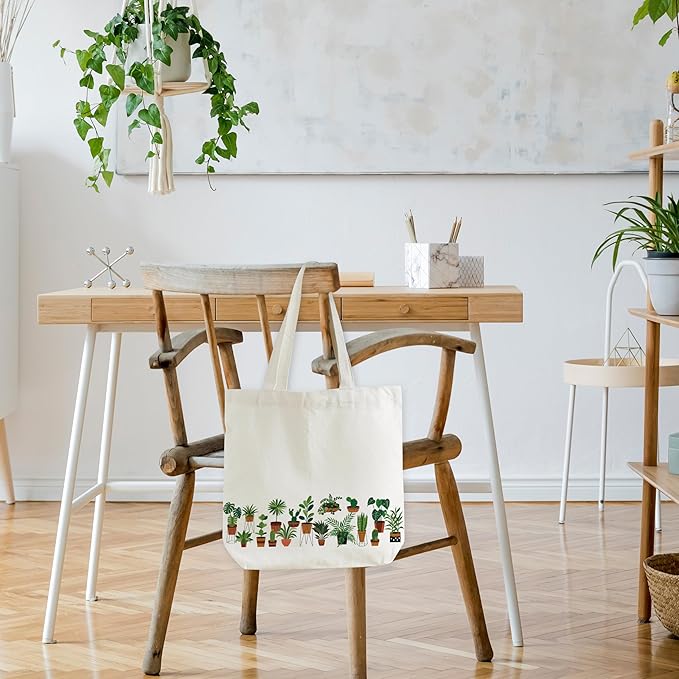 Canvas Tote Bag, Book Tote Bag, Potted Plant Tote Bag, Potted Plant Lover Gift, Funny Tote Bag, Library Tote, Reusable Grocery Shopping Bag, Library Shoulder Bag For Women Man Friends B(04)