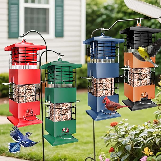Bird Feeder Squirrel Proof, Metal Anti-Squirrel for Outdoors Hanging, 3LBS Wild Birdseed Feeders for Cardinal Blue Jay Outside (Blue)