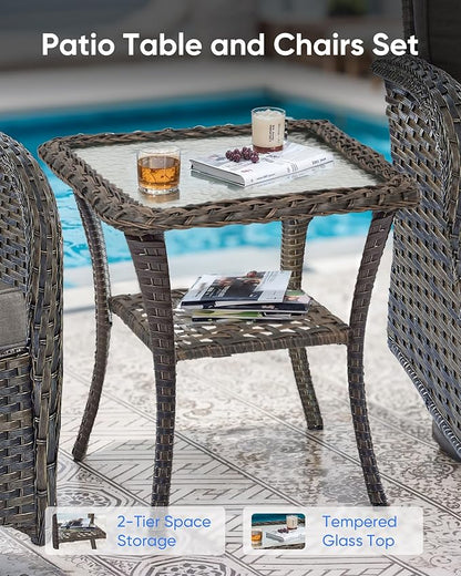 Outdoor Rocking Chairs Set of 2-Patio Table and Chairs Set Outdoor Conversation Furniture Sets for Deck Porch Garden Balcony Poolside-Brown/Grey