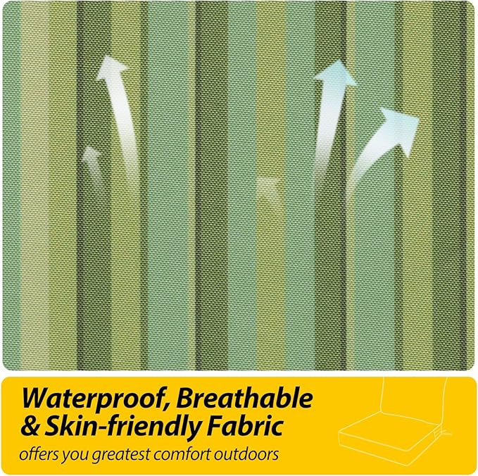 AAAAAcessories Outdoor Seat Cushions for Chairs, Fade-Resistant, Waterproof Patio Furniture Replacement Cushions, 25.5" x 25.5" x 5" + 25.5" x 19", Mossy Forest Stripe