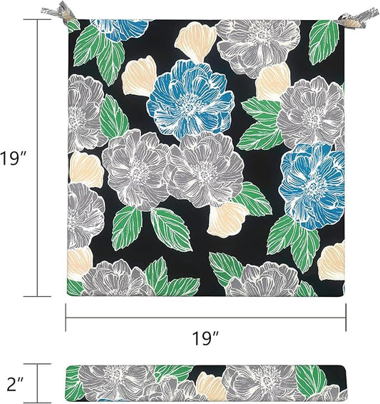 LVTXIII Outdoor Seat Cushions Seasonal Replacement Chair Cushions, Patio Chair Pads with Ties for Dining Chairs and Garden Furniture, Square Back, 19"x19"x2", 2 Pack, Peony Garden